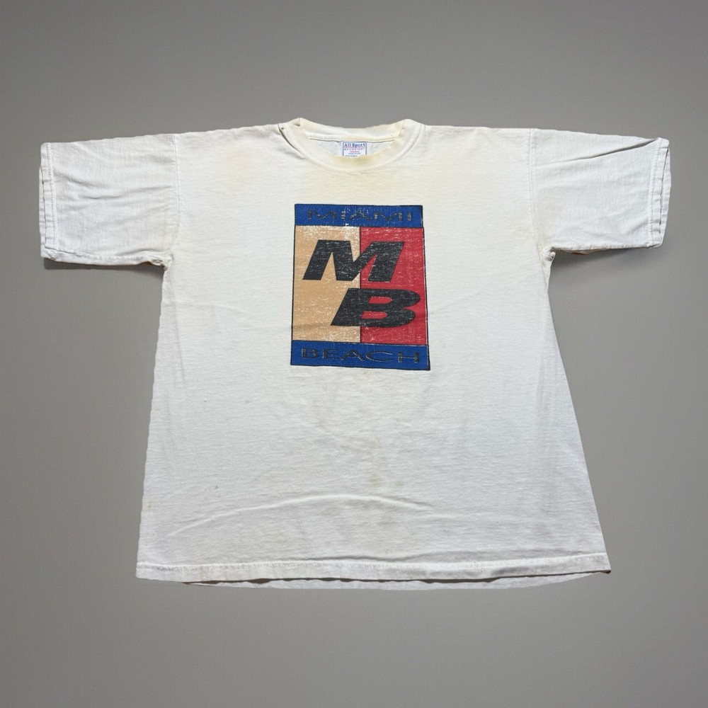 Vintage 90s Faded Thrashed Miami Beach Street Wear Graphic Shirt Size Large