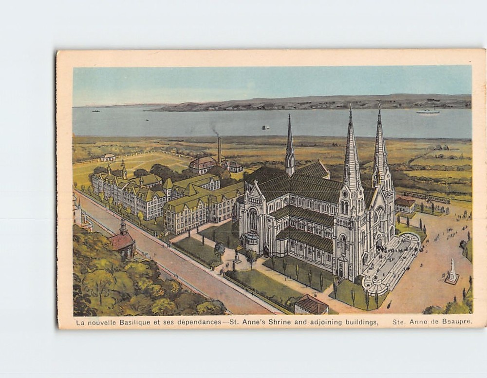 Postcard St. Annes Shrine and adjoining buildings Ste. Anne de Beaupre Canada