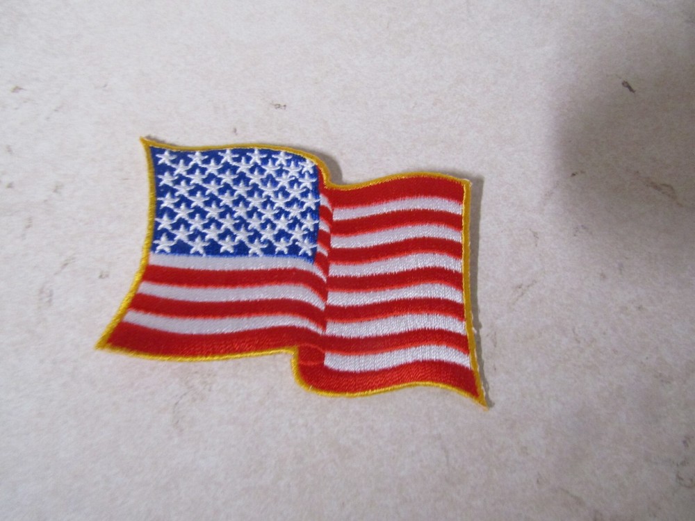 NOVELTY PATCH SEW ON RED WHITE AND BLUE WAVING AMERICAN FLAG FORWARD FACING