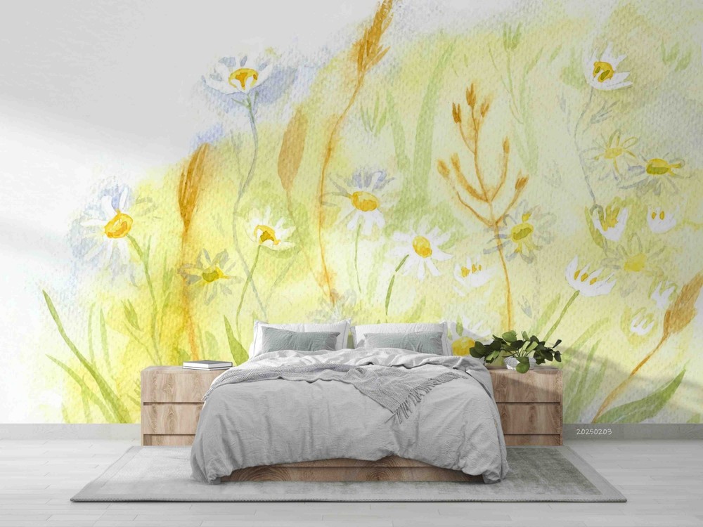 3D Fields Flowers Plants Watercolor Wall Murals Wallpaper Murals Wall Sticker