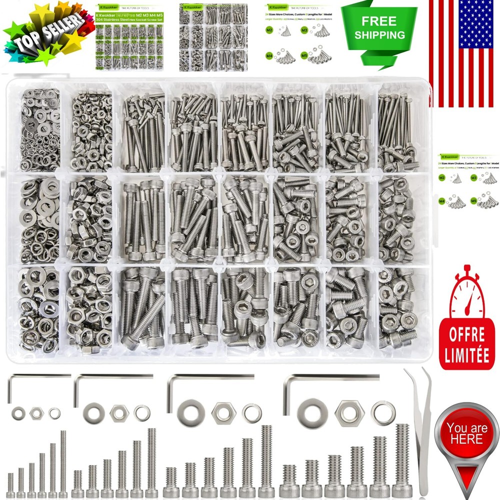Complete 1570PCS Fastener Set - M2 M3 M4 M5 Bolts, Nuts, Washers & Lock Washers