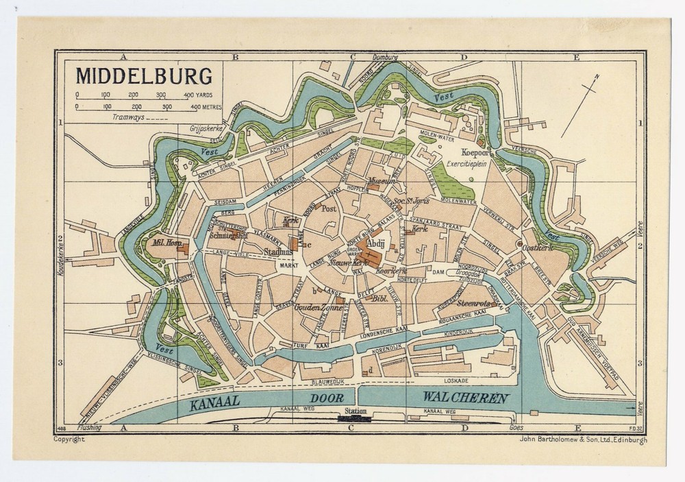 1933 Original Vintage City Map Of Middelburg / Zeeland / Netherlands Holland