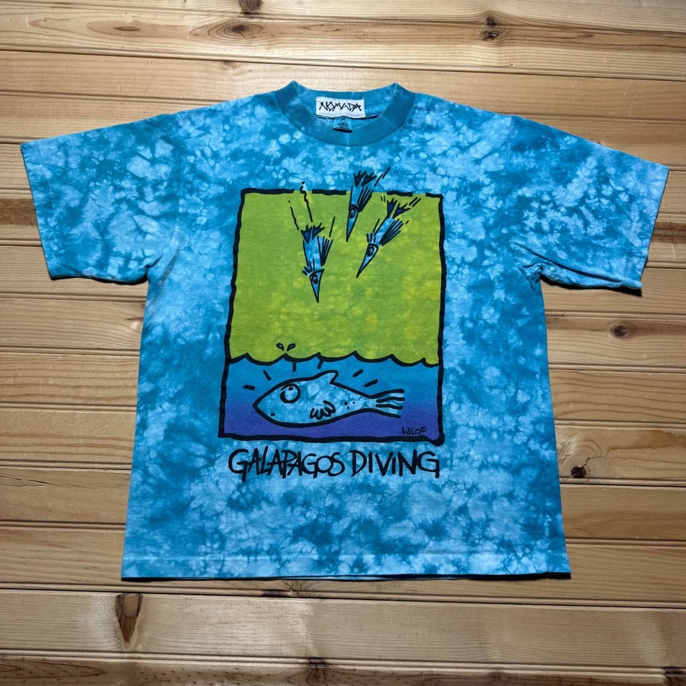Vintage 90s Galapagos Diving Wilo Art Tie Dye Psychedelic Souvenir Shirt Size XS