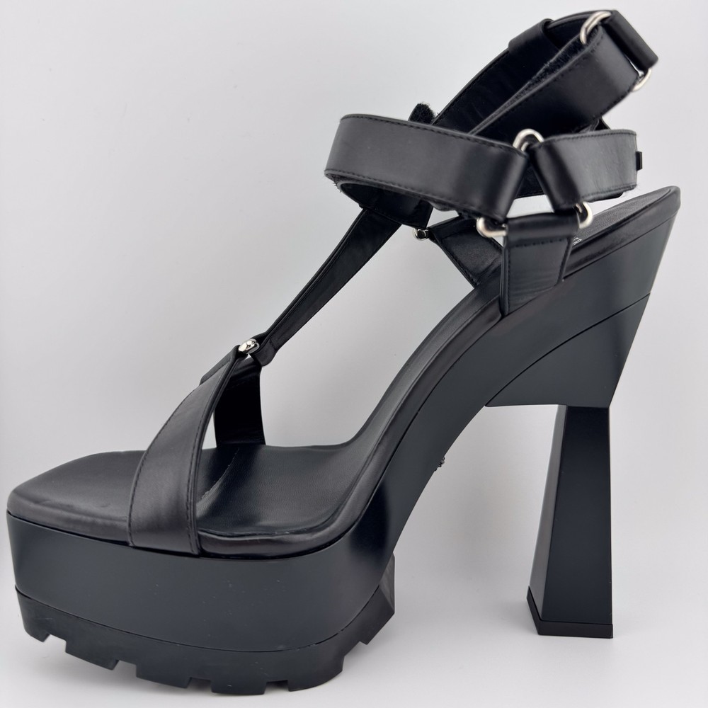 READ Versace Zoccolo Vitellino leather platform sandals heels DSR371S US 9.5