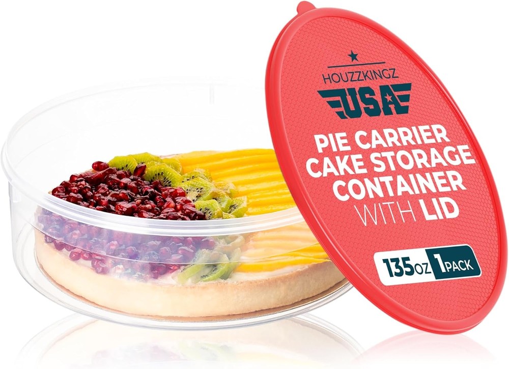 Pie Carrier Cake Storage Clear Container with Red Lid | 10.5