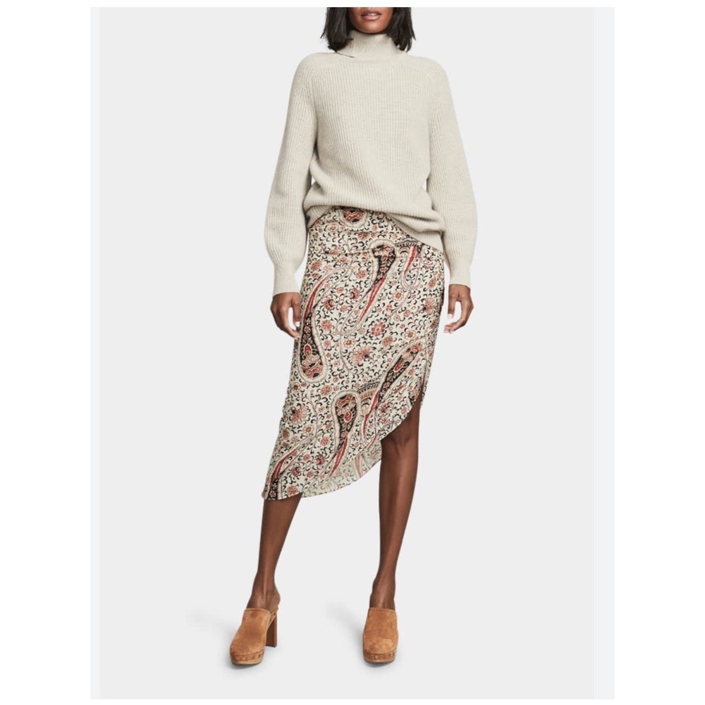 Veronica Beard Hearst Silk Midi Skirt Oat Paisley Asymmetrical Hem Size 2 Luxury