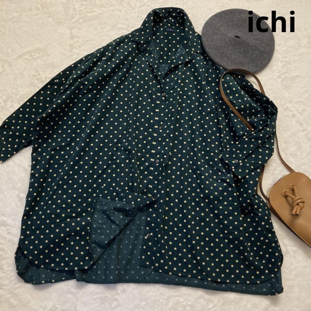 Ichi Dot Corduroy Overshirt Tunic Green Free Size Rare Japan Made