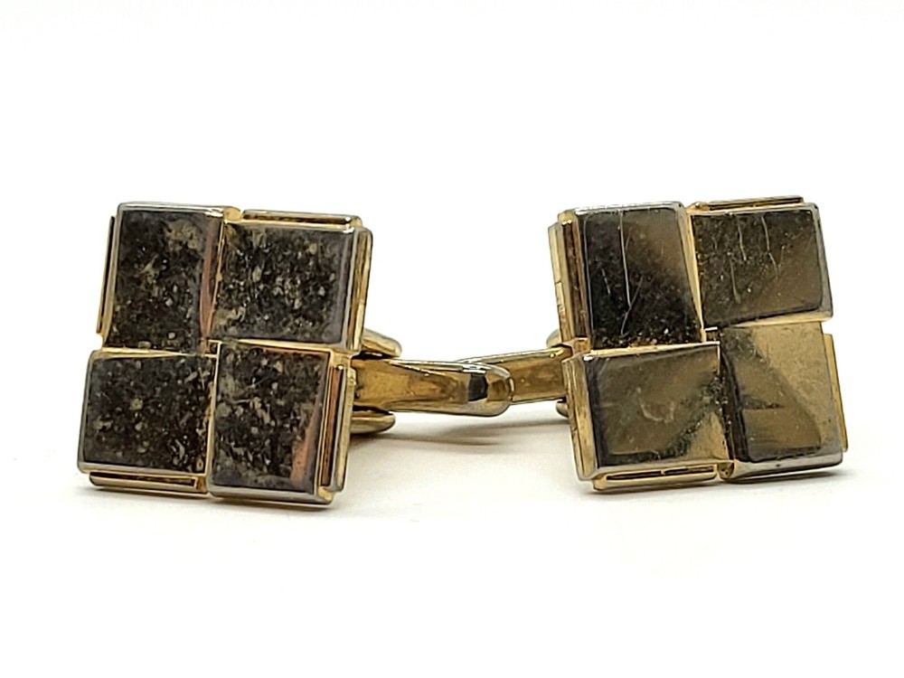 Elegant Gold-Tone Abstract Square Cufflinks for Men-image
