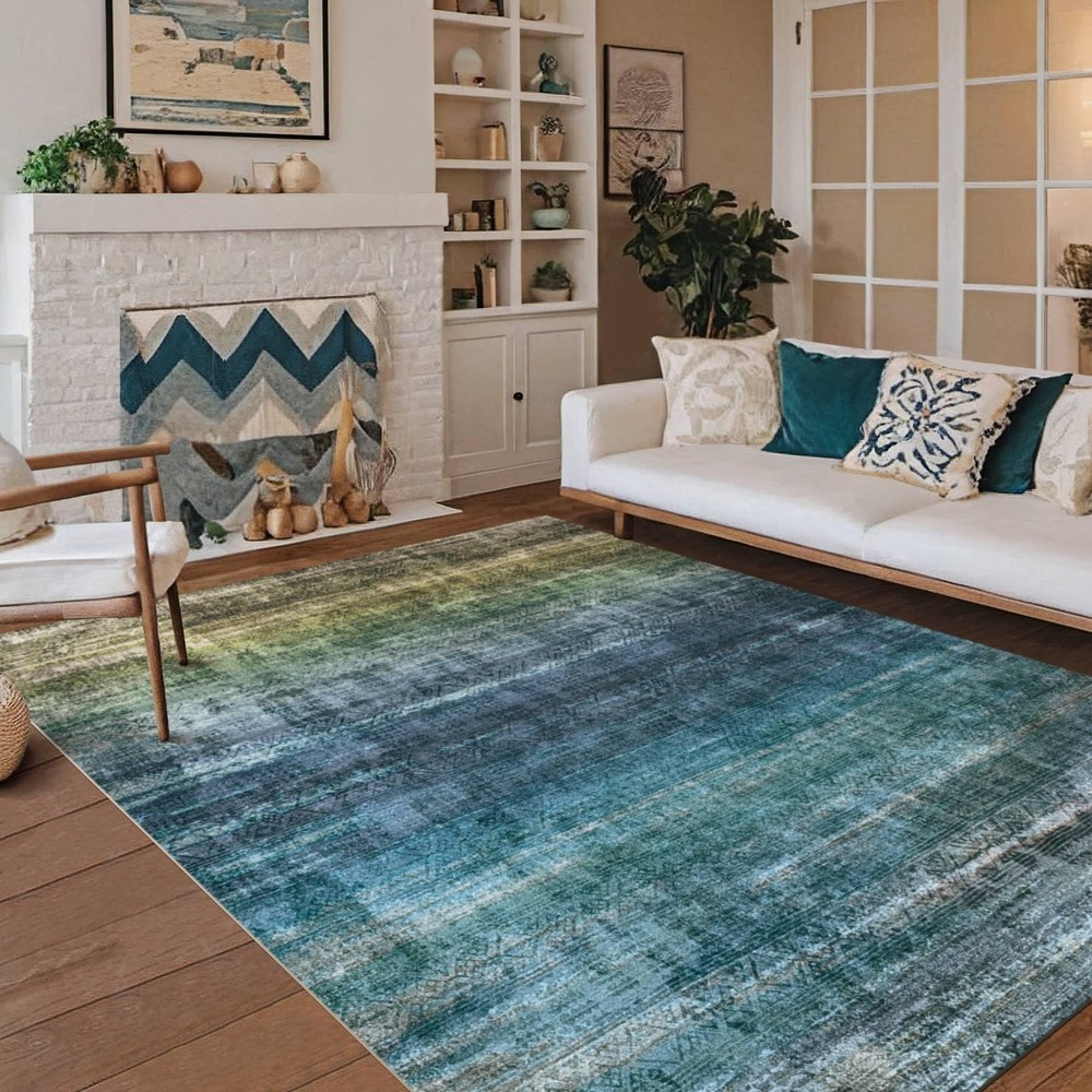 Abstract Distressed Washable 8x10 Area Rug for Bedroom Living Room Soft Vinyl-image
