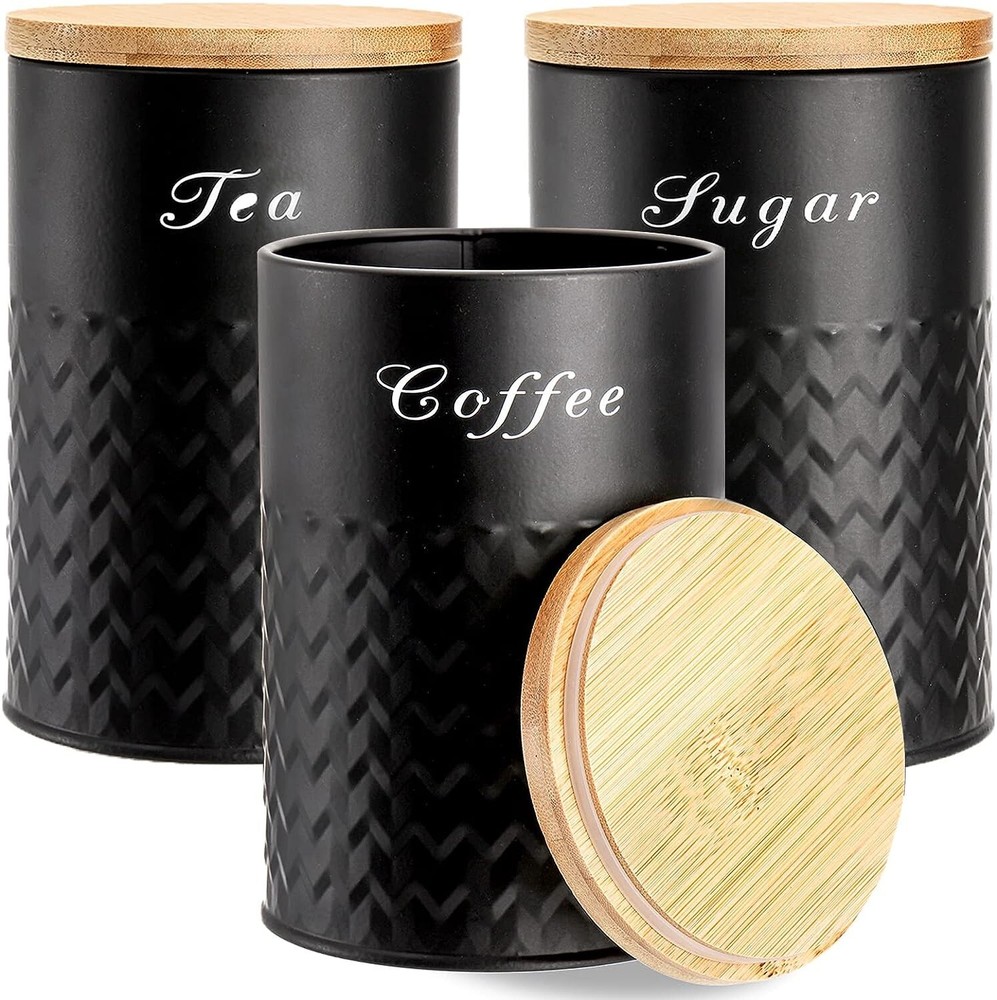 3 Pack Kitchen Canisters with Bamboo Lids, Airtight Metal Canister Set L4.27