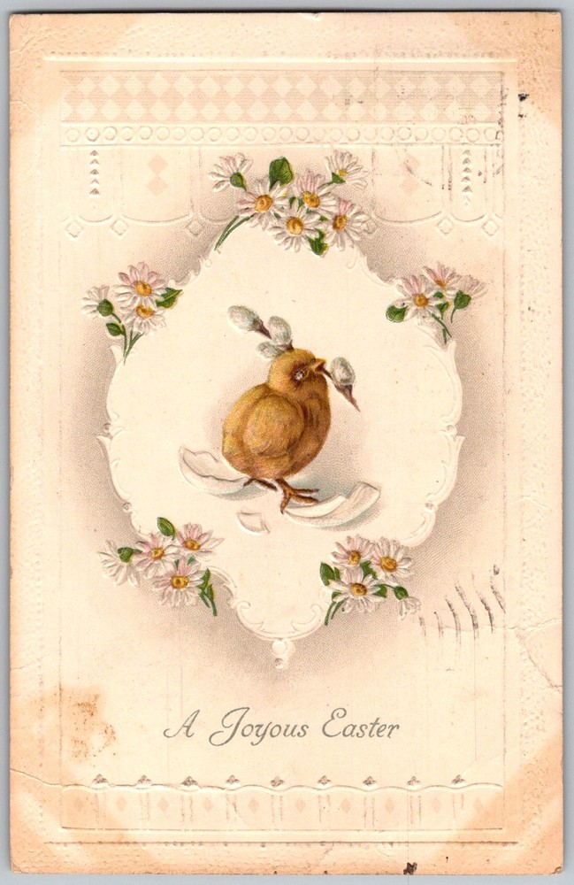 Antique Postcard Easter Chick Embossed Daisies Pittsburgh, PA 1910s