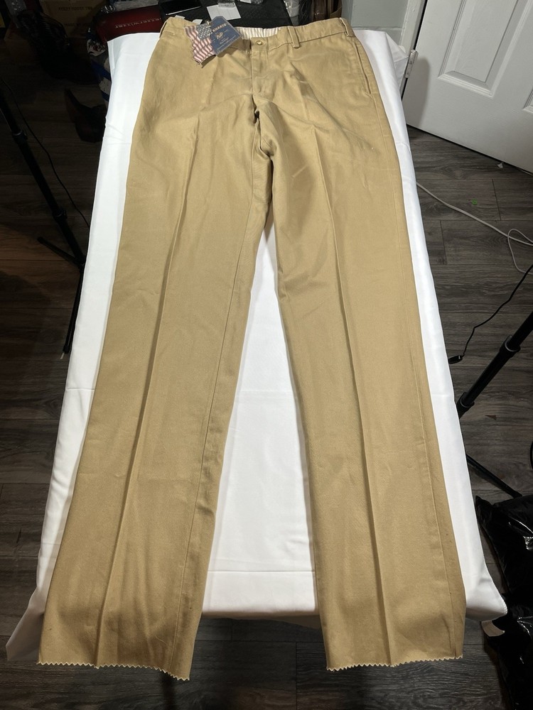 BILLS KHAKIS M2 Vtg USA Made Twill Khaki Flat Front Chino Pants 34x40 Unhemmed