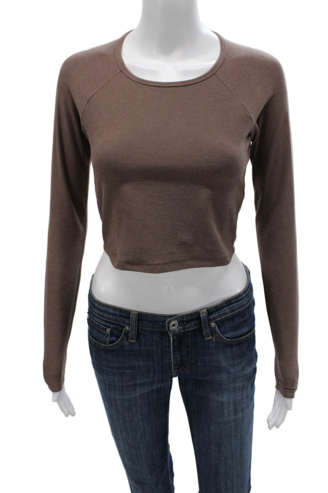 Beyond Yoga Womens Cropped Long Sleeve T-Shirt Brown Crew Neck Size SFree Shipping in US $100+ Orders | $6.95 Orders Below