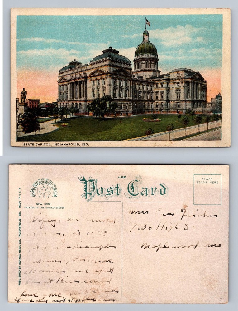 Indianapolis, IN-Indiana, State Capitol Building Post PC Vintage Postcard