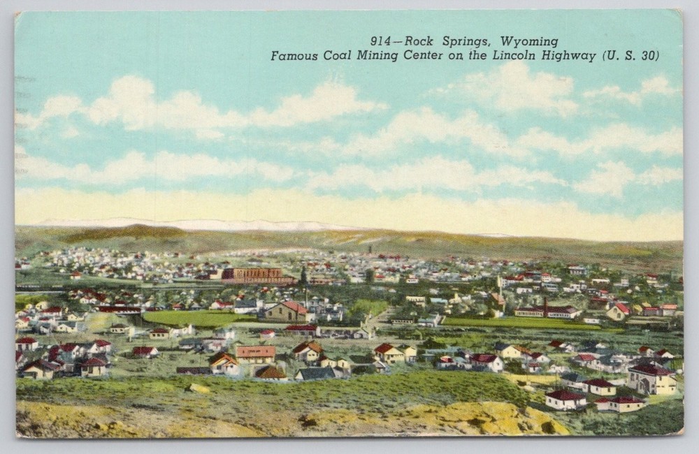 Rock Springs Wyoming Famous Coal Mining Center Lincoln Highway 1955 Postcard