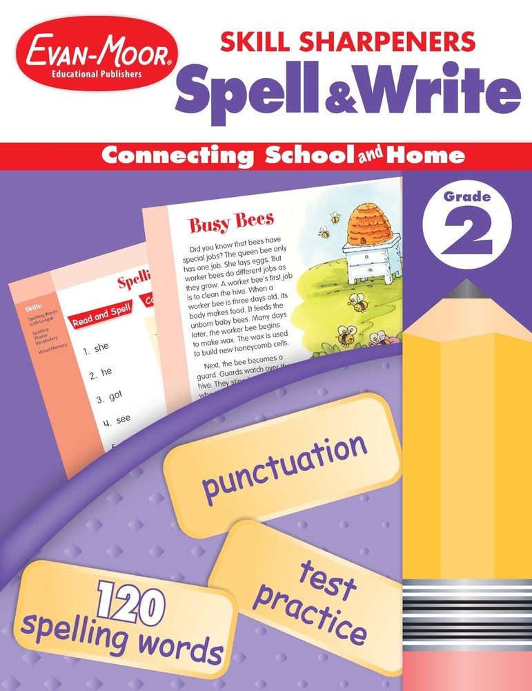Evan-Moor Skill Sharpeners Spell and Write Workbook, Grade 2, 120 Spelling W...