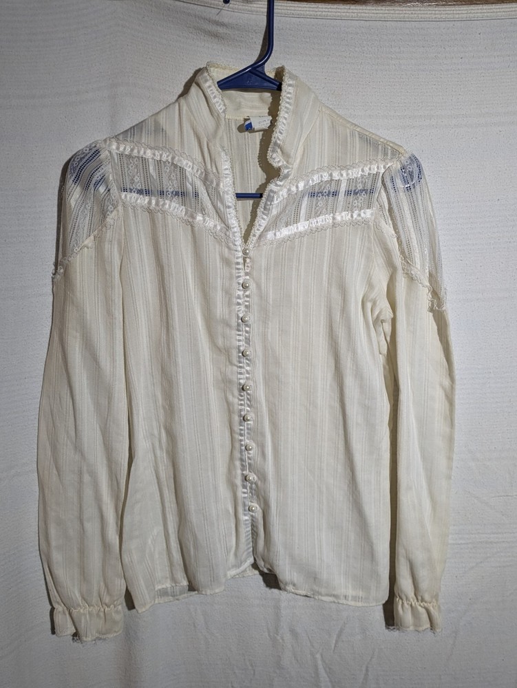 St. Amy Vintage Pioneer Style Lace Button-up Blouse S/M  1960s Rare