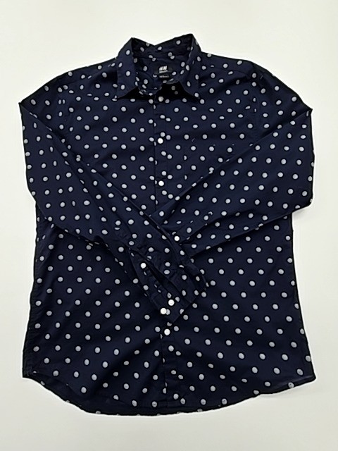 H&M Women's Navy Blue Polka Dot Button-Up Shirt Size M