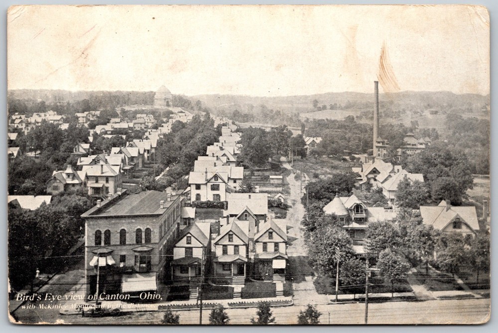 1909 Bird's Eye View Canton Ohio McKinley Monument ANTIQUE Postcard 8970