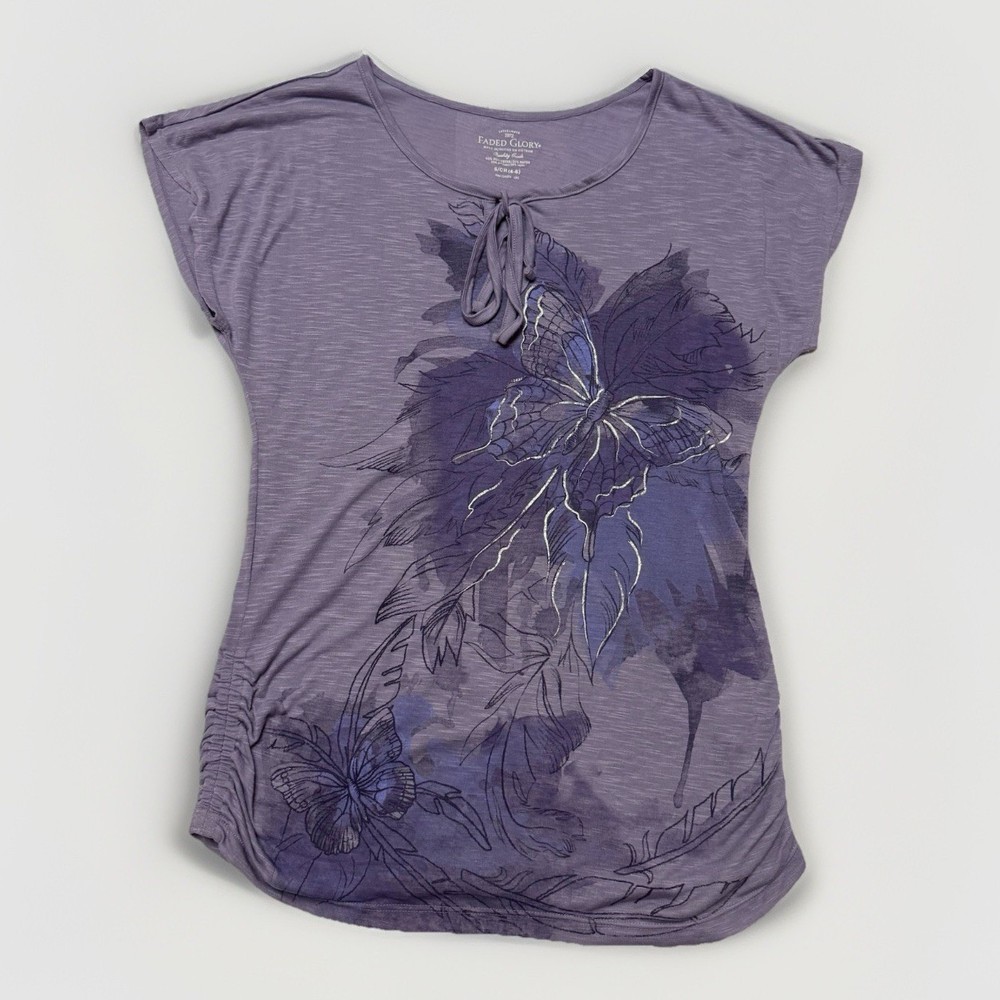 Faded Glory Women's Size S Short-Sleeve Graphic Tunic T-Shirt Light Purple