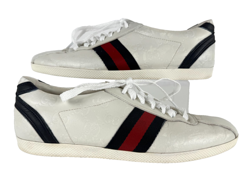 Gucci Auth Women 7 US 37 EU White Guccissima Web Leather Low Top Shoes Sneakers