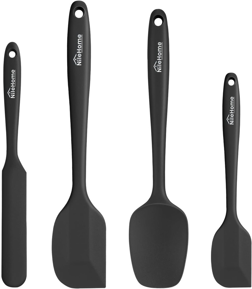 NileHome Silicone Spatula Set, Rubber High 4-pack, Black