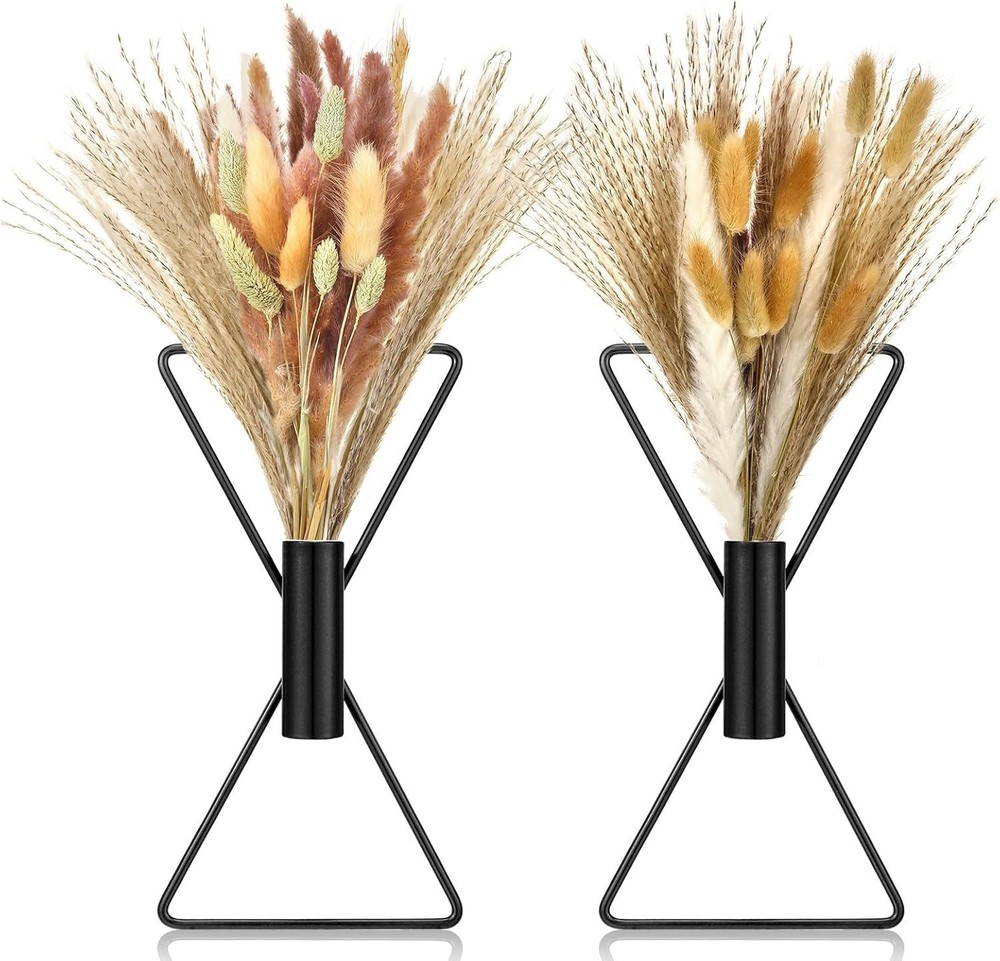 2 Pcs Boho Black Wall Decor Metal Wall， Hanging Planters，with Artificial Pampas