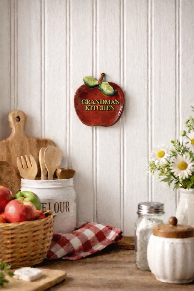 Vintage Apple Wall Plaque Spoon Rest Grandma’s Kitchen Papel Giftware Farmhouse