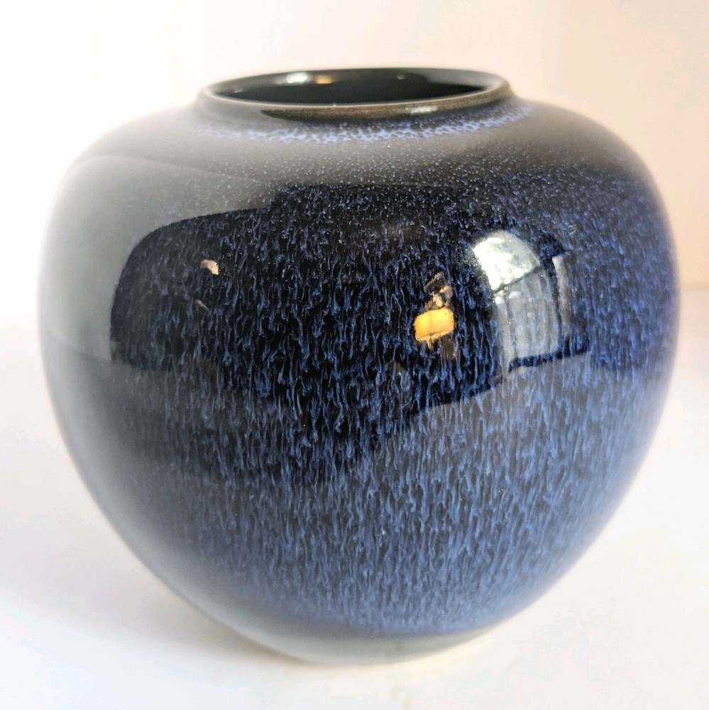 Hand Thrown Studio Pottery Vase Artist Signed Alaska Stoneware Blue
