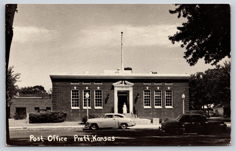 RPPC~Front of US Post Office Pratt Kansas~Real Photo Postcard