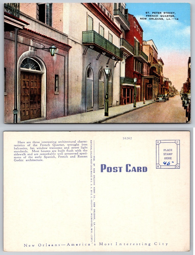 St Peter Street New Orleans Louisiana Architecture Postcard