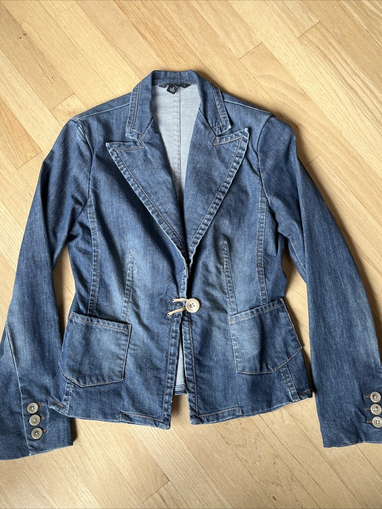 Banana Republic Womens Size 4 Denim Blazer Blue Long Sleeve Stretch Jacket