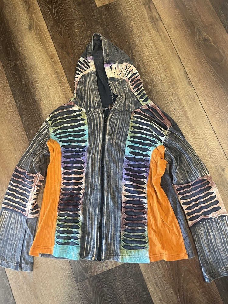 Rising International Hoodie Jacket Women Size Large 3D Boho Embroidered