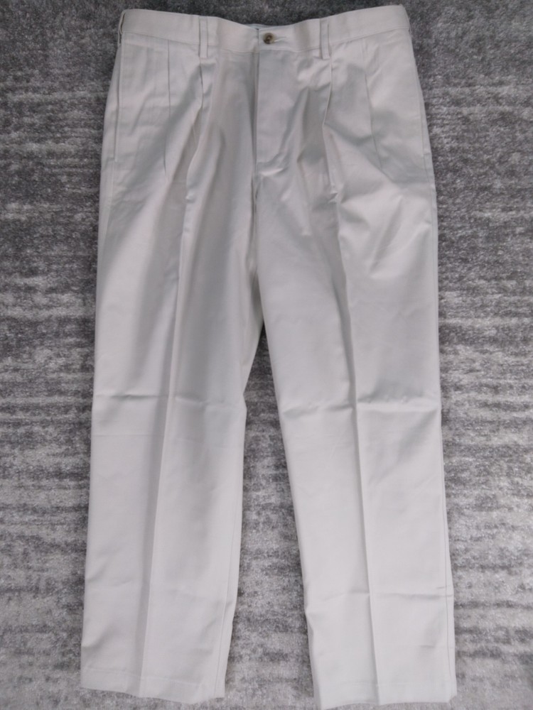$90 Lands' End Mens Pants 37 Light Stone Pleated Front Comfort Waist Chino 37x29