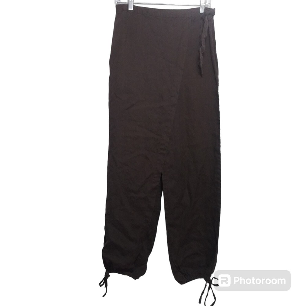 LA Redoute Creations Brown Linen Wrap Minimalist Artsy Pants Size 6