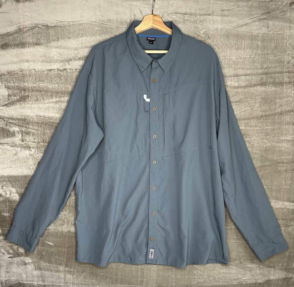 Patagonia Men’s XXL Blue/Gray Fishing Long Sleeve Button-Up Shirt Vented