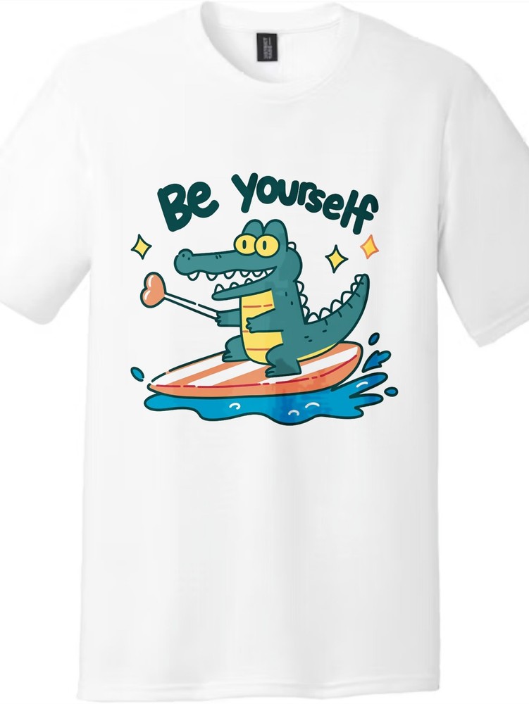 Be Yourself Surf Crocodile Graphic T-Shirt Positive Inspirational Casual Tee