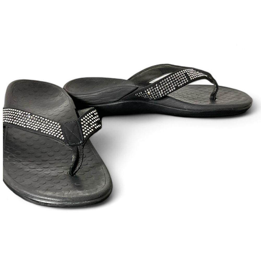 Vionic Black Rhinestone Orthopedic Flip Flops Size 7 Comfort Support