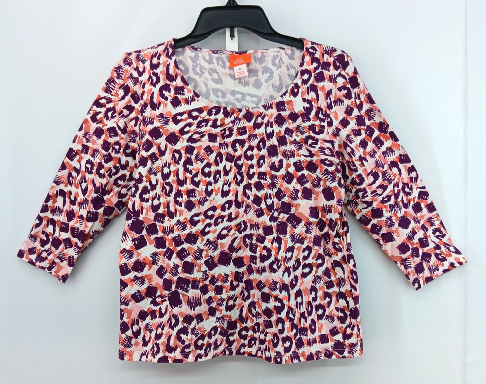 Hearts of Palm Shirt Women Large White Purple Abstract Print 3/4 Sleeve Top-image