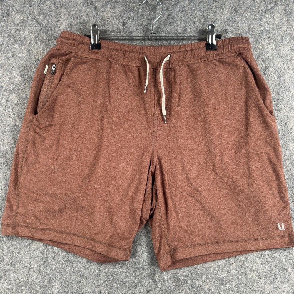 Vuori Ponto Shorts Mens Large Brown 7 Inch Athletic Stretch Zip Pocket Gym