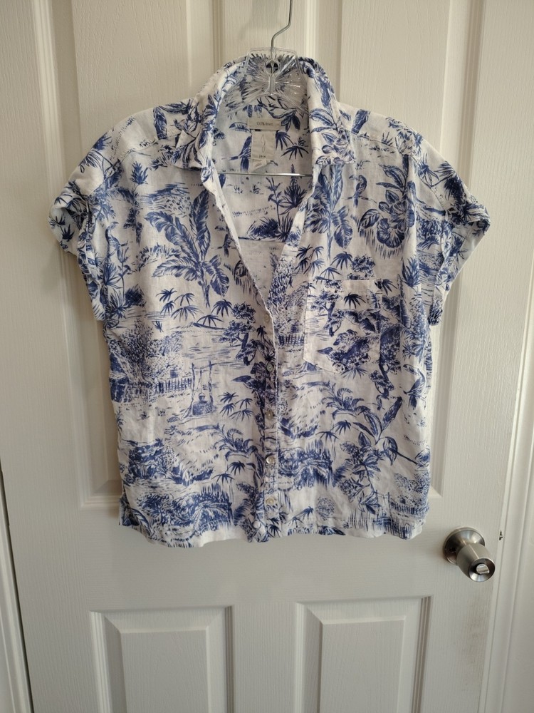 Joie Linen Tropical Toile Button Up Womens Small Beach Coastal Preppy Casual