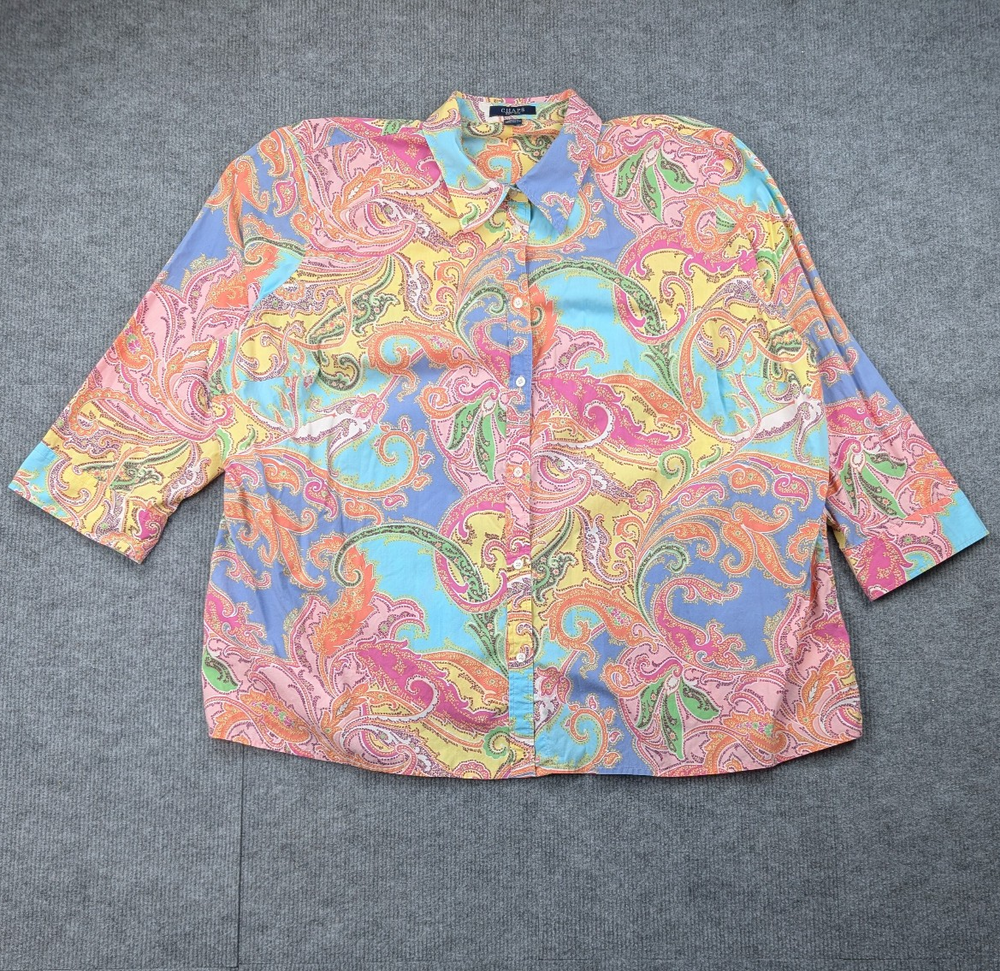 Chaps Button Up Shirt Womens 3X Colorful Paisley Artsy Cotton Blouse Timeless