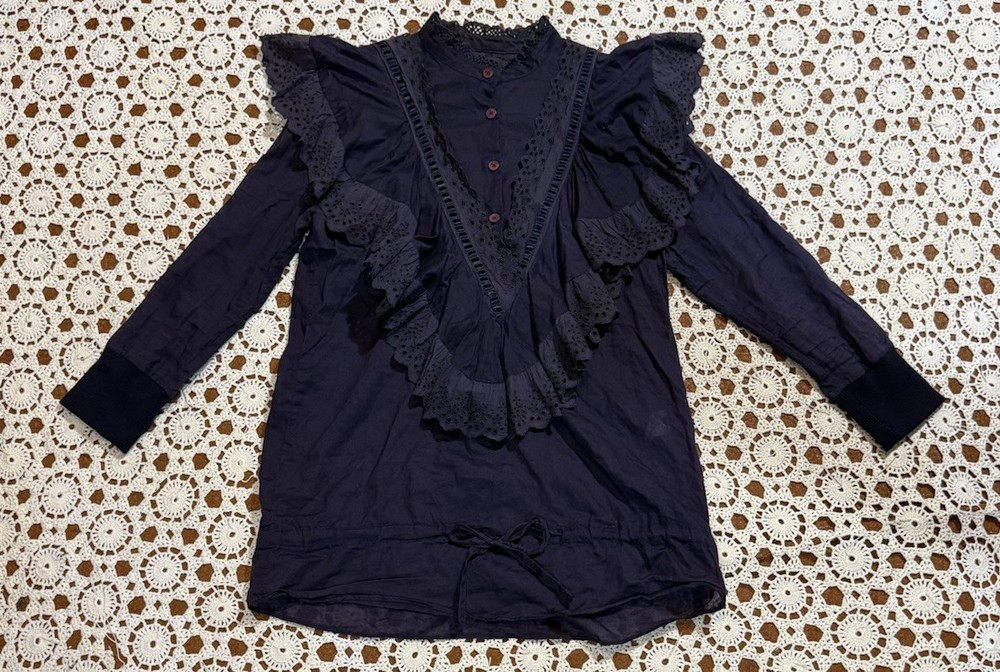 Codes Combine Ruffle Lace Details Peasant Victorian Goth Sheer Blouse Shirt