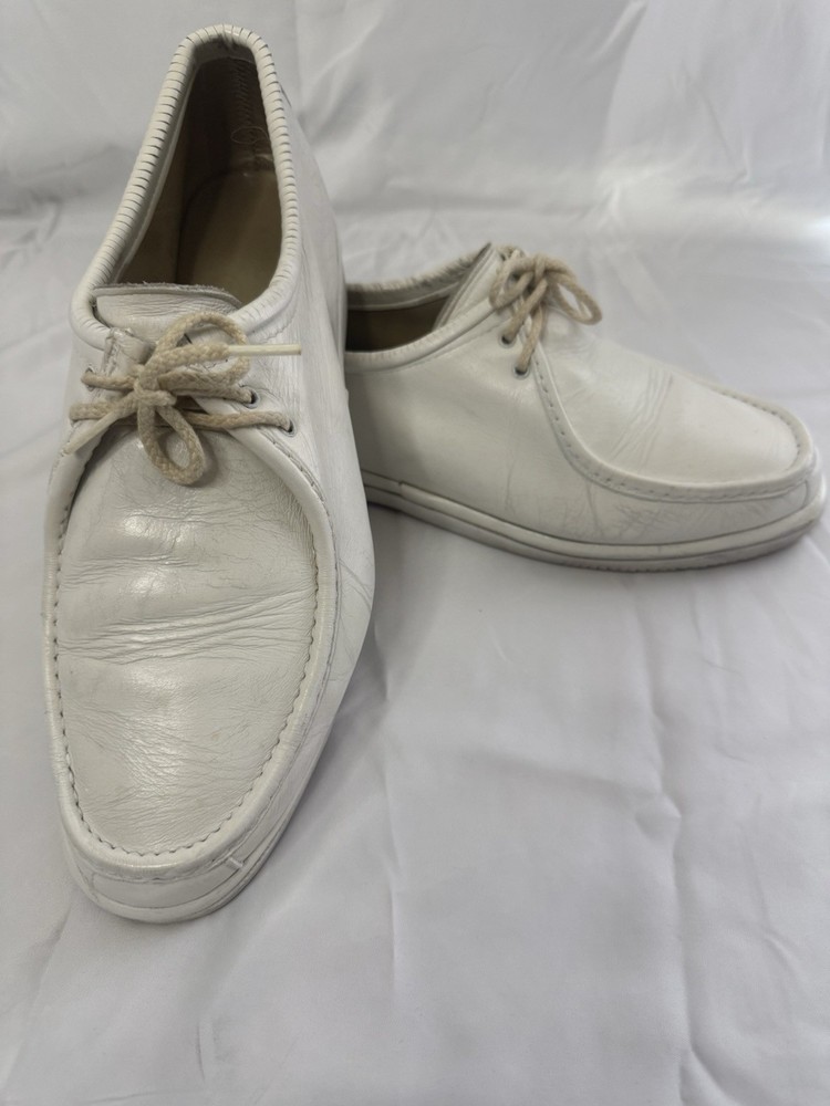 Vintage Men’s White Leather Lace-Up Loafer Comfort Casual Shoes