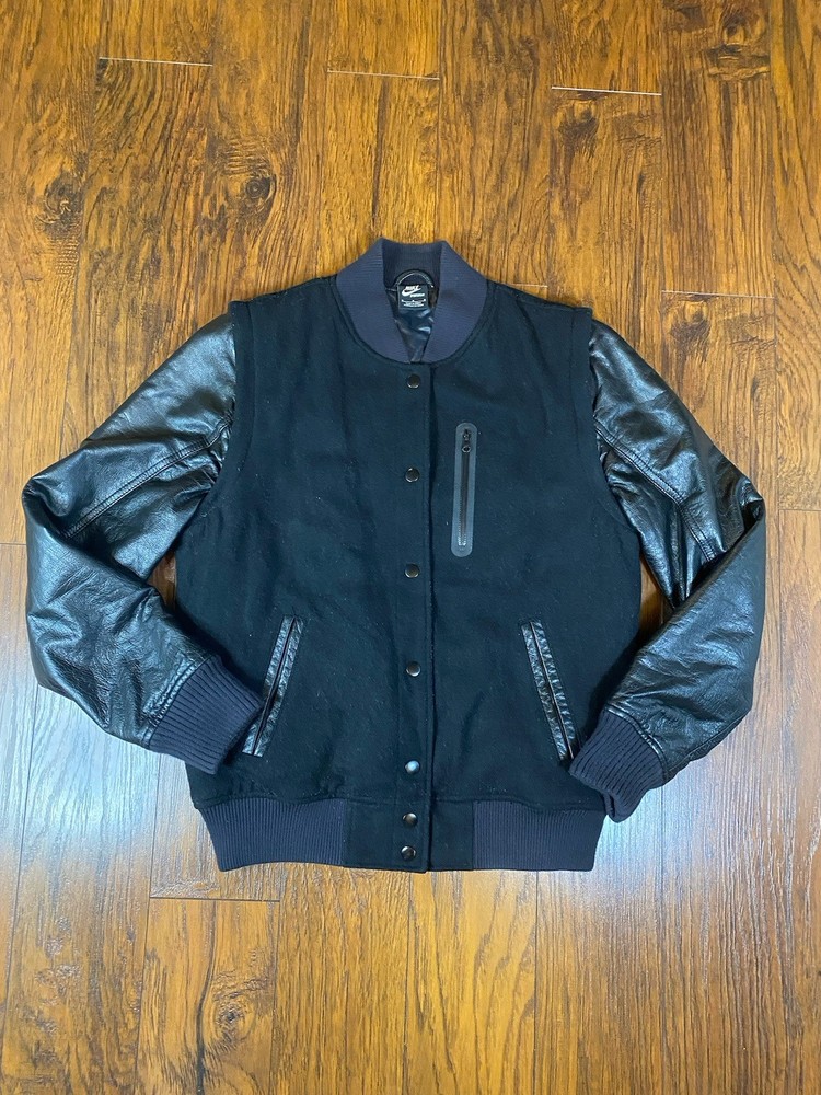 Nike Destroyer Varsity Jacket NSW Leather Sleeves Men’s Medium Black Wool