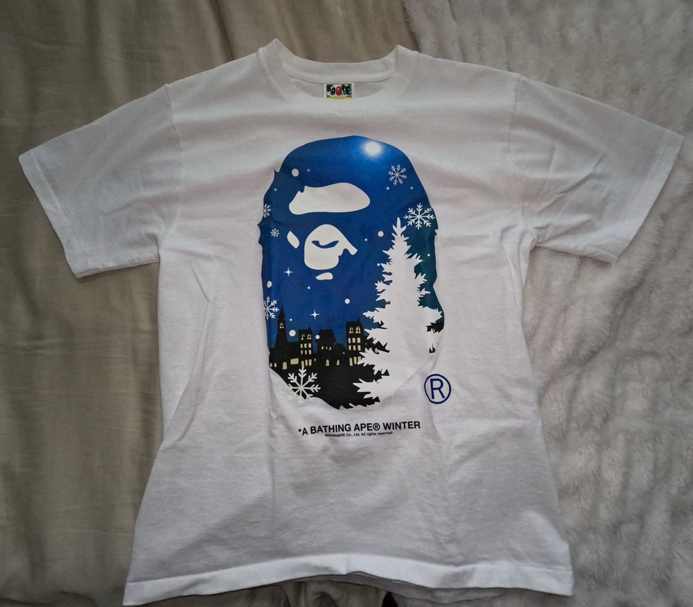 Bape Christmas Ape Head Glow In The Dark Tee White Size M Preowned