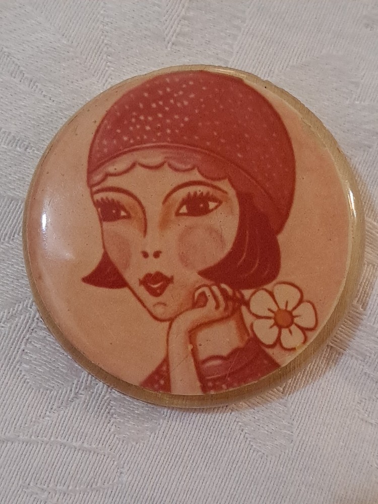 Vintage Rare Lea Stein Style Plastic Woman With Cap Brooch Pin Unsigned