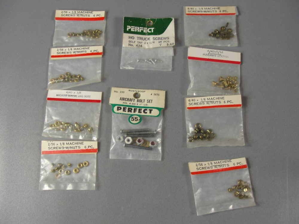 Brass nuts and bolts in 2-56 and 4-40 sizes. Perfect 4-40 aircraft steel bolts