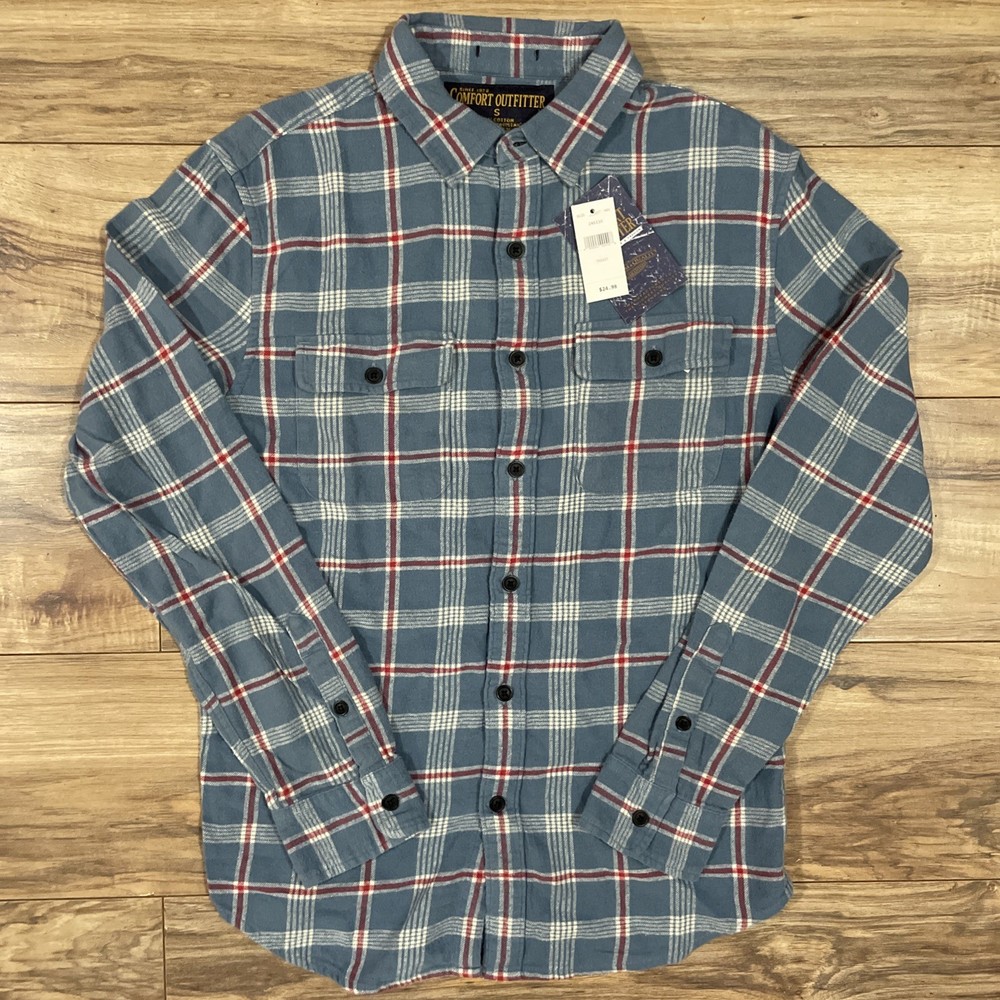 Comfort Outfitters Men’s Flannel Button Up Shirt Small Plaid Blue
