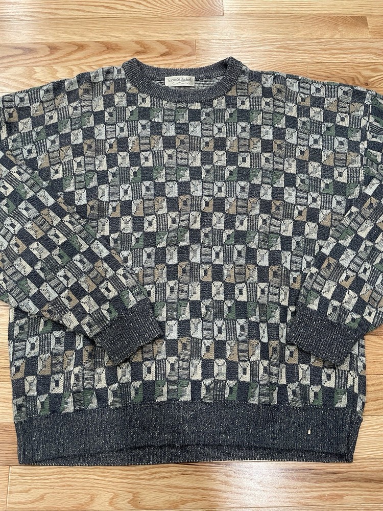 Vintage Tricots St Raphael Sweater Mens Medium Wool Cosby Grandpa Geometric 90s